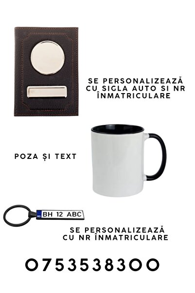 CrisPrint Personalized Car Gift Trio Set: Eco-Leather Wallet (Car Logo & Number) + Keychain + Mug