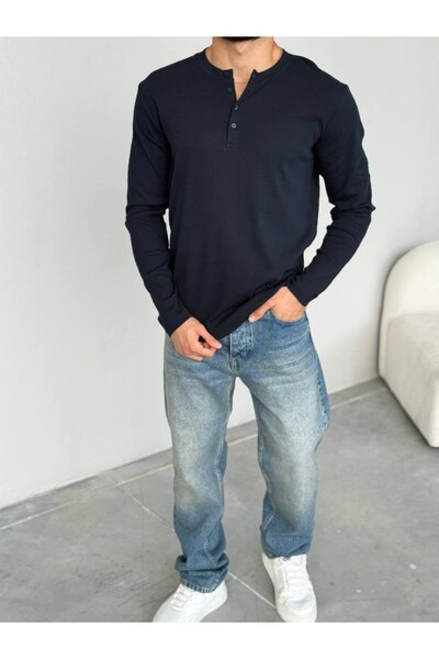 perasttesktil Чоловічий светр з ґудзиками спереду та велосипедним коміром