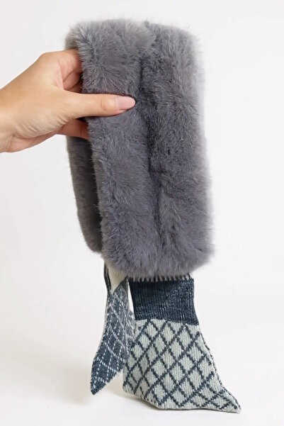 CAŞ DEKORASYON Eșarfă de pluș pentru copii cu dungi de culoare gri și albă