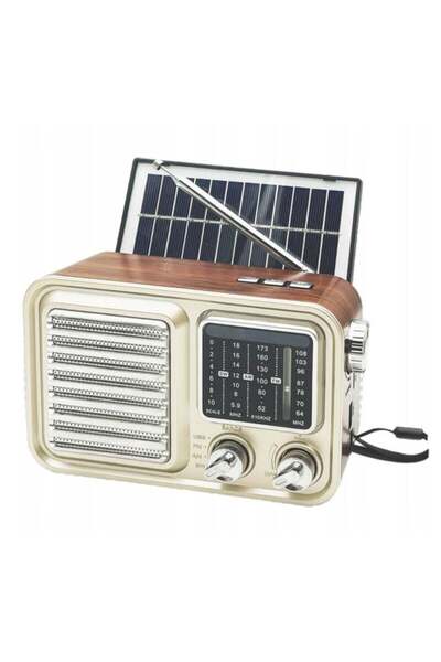 Micro Solar-Powered 3-Band Radio (FM/AM/SW) with Bluetooth, AUX, TF Card, USB - Gold/Brown/Black