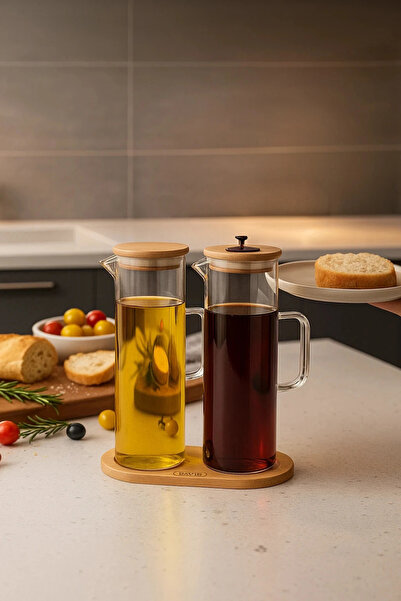 Paşabahçe 2'li Lavn Cam Yağdanlık Seti-Bambu Standlı Modern ve Şık Mutfakların Yeni Gözdesi