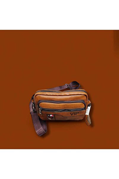 Vip Men's leather shoulder bag with multiple pockets, luxurious design.