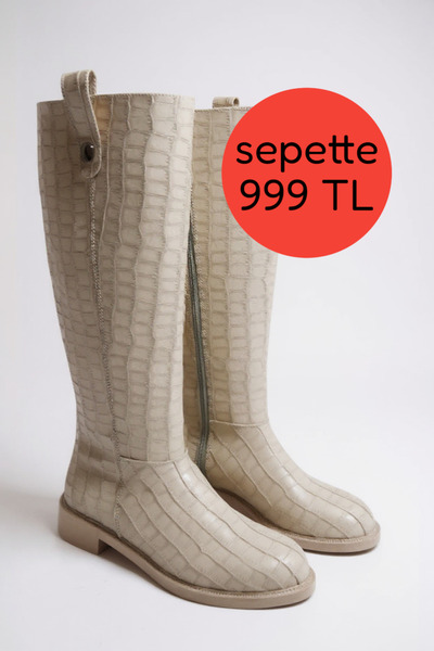 muhhu moda Daily Flat Leather Crocodile Sole Boots Full Mold