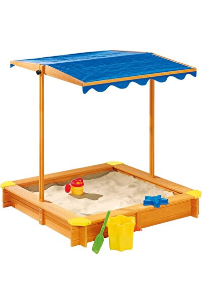 Playtive Junior Sandpit with Sun Shade & Ice Cream Parlour large wooden sandbox digging box