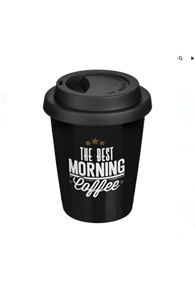 OEM Ceramic coffee cup with silicone lid, Black with text, 380 ml