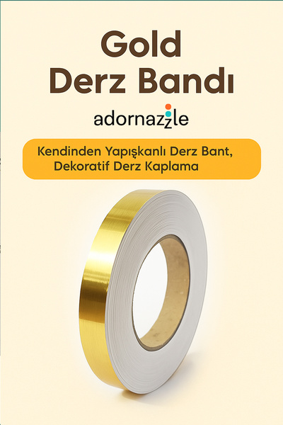 adornazzle Gold Derz Bandı, Kendinden Yapışkanlı Derz Bant, Dekoratif Derz Ka...