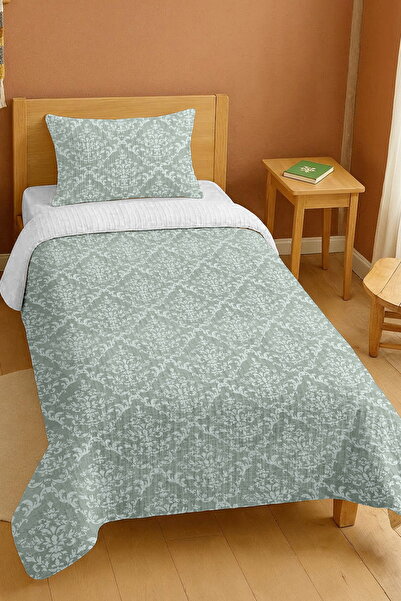 EVPANYA 100% Cotton Soft Mint Damask Design Single Bedspread Set