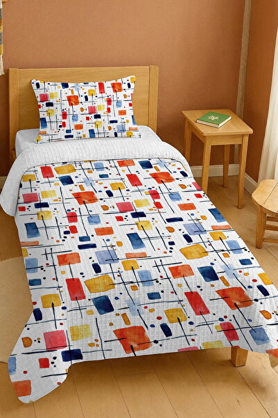 EVPANYA 100% Cotton Geometric Colorful Cubes Patterned Single Pike Set