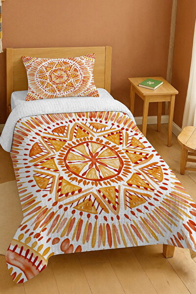 EVPANYA 100% Cotton Ethnic Orange Sun Patterned Single Pike Set