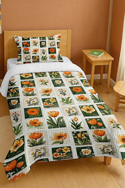 EVPANYA bumbac 100% Set de pătură pentru o persoană cu model Vintage Posta Bahçe