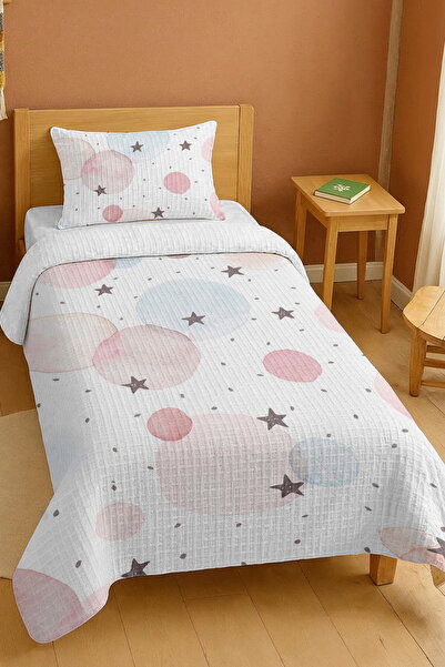 EVPANYA 100% Cotton Watercolor Circles and Gray Stars Patterned Single Pike Set