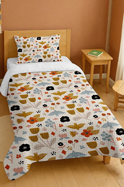 EVPANYA طقم بيكيه فردي منقوش بنقشة طائر السنونو من القطن بنسبة 100%