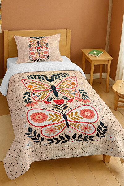 EVPANYA طقم بيكيه فردي بنمط فراشات مزدوجة مصنوع من القطن بنسبة 100%