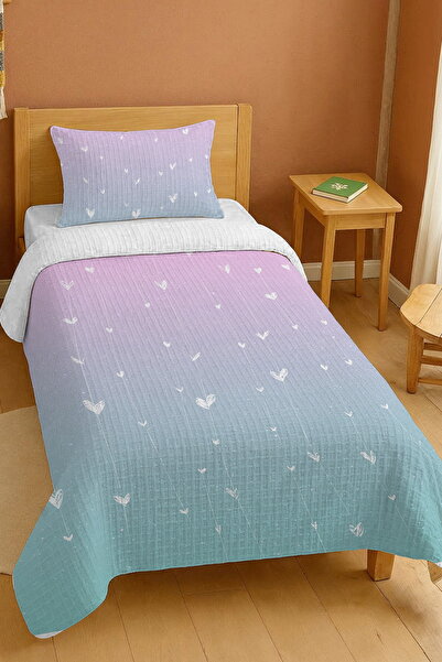 EVPANYA 100% Cotton Pink Blue Transitional Hearts Patterned Single Pique Set