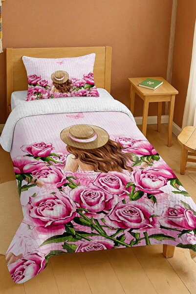 EVPANYA 100% Cotton Girl in the Rose Garden Patterned Single Pique Set