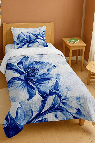 EVPANYA Σετ μονόκλινο πικέ από 100% βαμβάκι με μπλε σχέδιο λουλουδιών