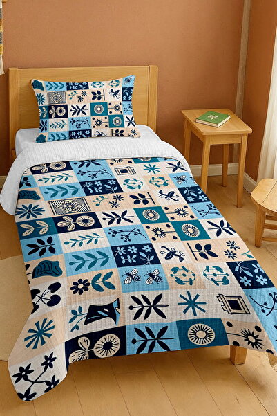 EVPANYA طقم بيكيه فردي منقوش بنمط أوراق الشجر مصنوع من القطن بنسبة 100%