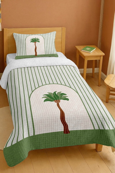 EVPANYA طقم بيكيه فردي بنقشة نخيل البحر الأبيض المتوسط ​​مصنوع من القطن بنسبة...