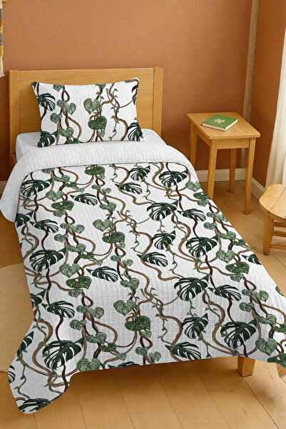 EVPANYA طقم بيكيه فردي بنمط الأوراق الاستوائية مصنوع من القطن بنسبة 100%