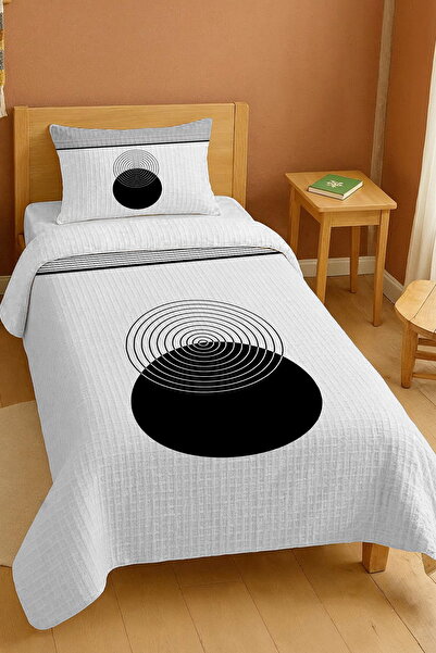 EVPANYA %100 Pamuk Bohem Yuvarlak Çizgili Desenli Tek Kişilik Pike Seti