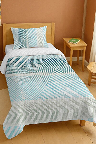 EVPANYA طقم بيكيه فردي بنمط عتيق منقوش باللون الأزرق الرمادي مصنوع من القطن ب...