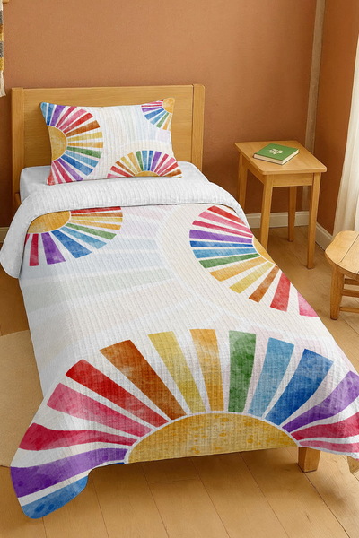 EVPANYA طقم بيكيه فردي منقوش بحلقات ملونة مصنوع من القطن بنسبة 100%