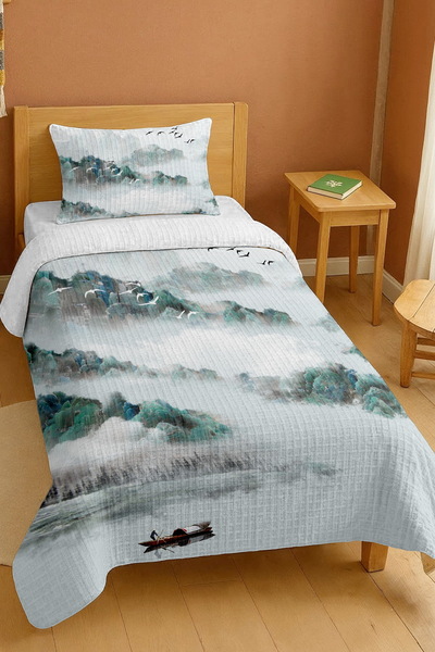 EVPANYA طقم بيكيه فردي بنمط قارب في البحيرة مصنوع من القطن بنسبة 100%