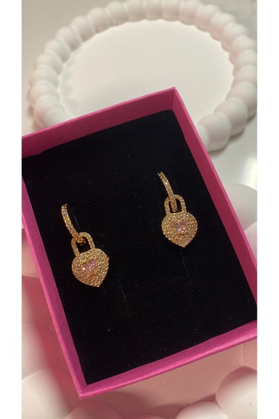 FASHİON JEWELRY Çelik Gold Taşlı Kalpli Küpe