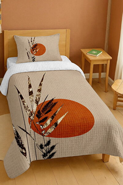 EVPANYA طقم بيكيه فردي منقوش بأوراق ذهبية على خلفية برتقالية مصنوع من القطن بنسبة 100%