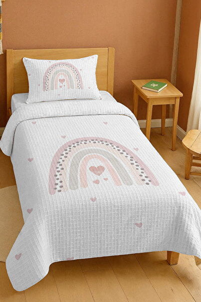 EVPANYA طقم بيكيه فردي بنمط قلوب صغيرة وقوس قزح مصنوع من القطن بنسبة 100%