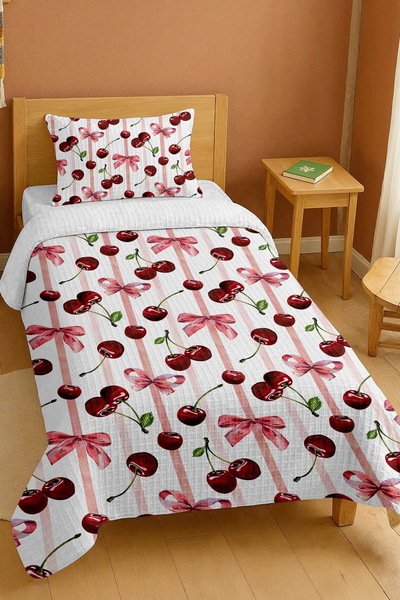 EVPANYA طقم بيكيه فردي بنمط الكرز الحلو والشريط مصنوع من القطن بنسبة 100%
