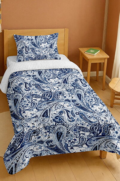 EVPANYA bumbac 100% Set de pătură pentru o persoană cu model Buta albastru