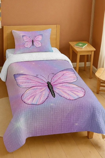 EVPANYA Σετ μονόκλινο πικέ από 100% βαμβάκι με λαμπερό σχέδιο πεταλούδας