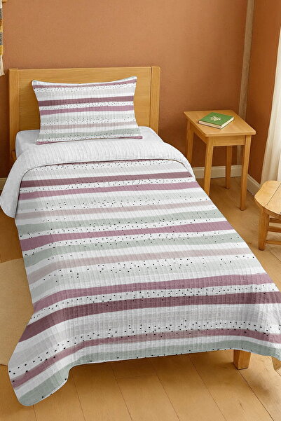 EVPANYA Set de pătură pentru o persoană cu model Dusty Rose Breeze în bumbac 100% puncte