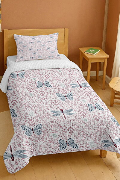 EVPANYA 100% Cotton Pink Ivy and Butterflies Patterned Single Pique Set