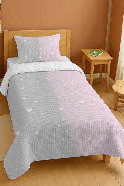 EVPANYA طقم بيكيه فردي بنمط قلوب معلقة باللونين الوردي والرمادي مصنوع من القطن بنسبة 100%