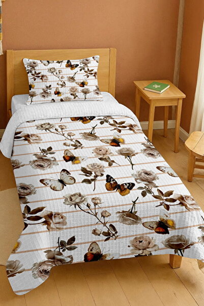 EVPANYA Σετ μονόκλινο πικέ με σχέδιο μποέμικες λευκές πεταλούδες από 100% βαμ...