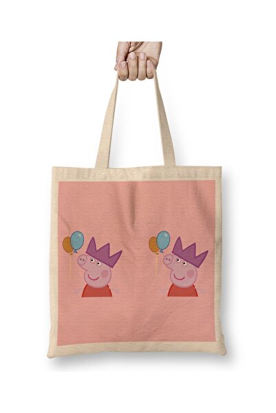 Toyaso Peppa Pig Pink White Cloth Bag Long Handle Shopping Bag Beach Bag
