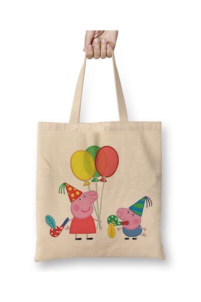 Toyaso Peppa Pig 02 White Cloth Bag Long Handle Shopping Bag Beach Bag