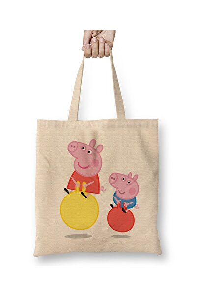 Toyaso Peppa Pig 04 White Cloth Bag Long Handle Shopping Bag Beach Bag
