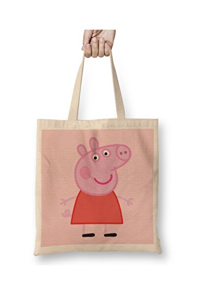 Toyaso Peppa Pig 05 White Cloth Bag Long Handle Shopping Bag Beach Bag