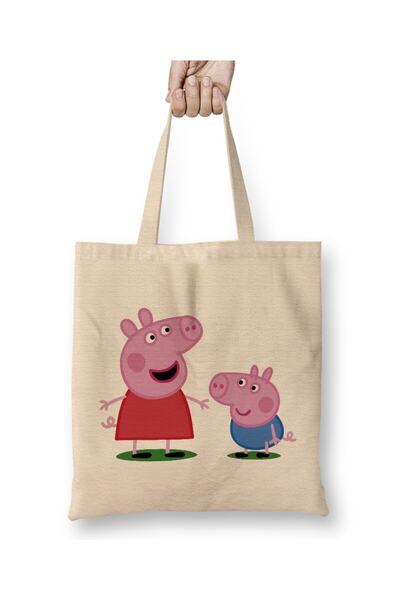 Toyaso Peppa Pig 01 White Cloth Bag Long Handle Shopping Bag Beach Bag