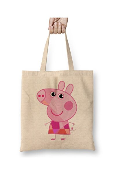 Toyaso Chibi Peppa Pig White Cloth Bag Long Handle Shopping Bag Beach Bag