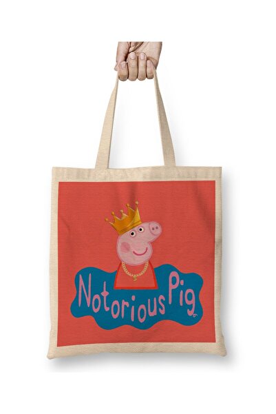 Toyaso Notorious Peppa Pig White Cloth Bag Long Handle Shopping Bag Beach Bag