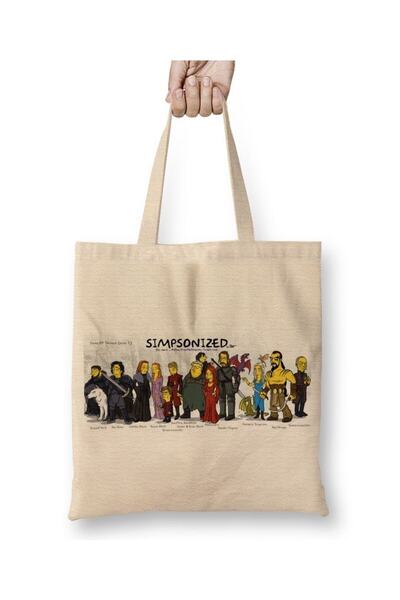 Toyaso Game of Thrones Simpsonized 02White Tote Bag Long Handle Shopping Bag Beach Bag
