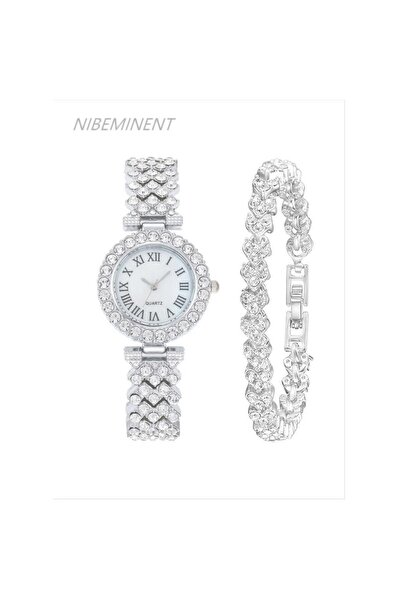 NIBEMINENT Women's Stone Studded Analog Watch With Bracelet Set