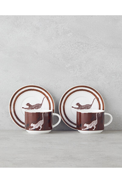 English Home Feline New Bone China 4 Parça 2 Kişilik Çay Fincanı Takımı 230 ml Kahverengi