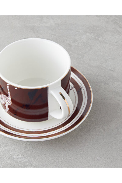 English Home Feline New Bone China 4 Parça 2 Kişilik Çay Fincanı Takımı 230 ml Kahverengi