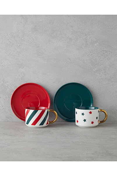 English Home Holiday Shine New Bone China 4 Parça 2 Kişilik Çay Fincanı Takım...