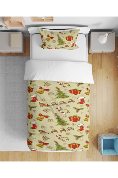 Home New Year's Christmas Themed 3D Digital Printed Single Person Sheetless Duvet Cover Set Sleeping Set